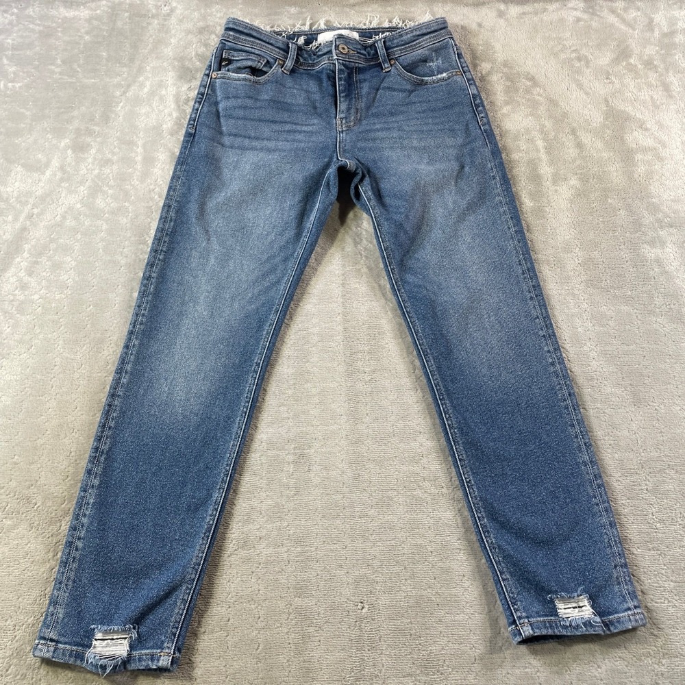 KanCan Jeans Women 6 26 Blue Denim Mid Rise Distressed Ankle Skinny Straight‎